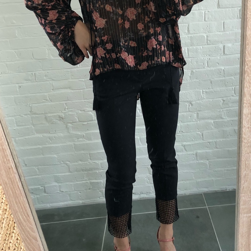 Zara black trousers knit bottom detail sz S 4-6